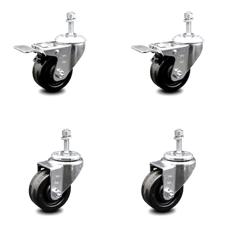 Service Caster 3 Inch Phenolic Swivel 3/8 Inch Threaded Stem Caster Total Lock Brake SCC, 2PK SCC-TSTTL20S314-PHS-381615-2-S-2